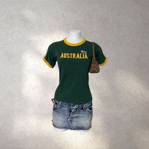 Y2K Australia Ringer Tee – Green & Yellow Baby Tee